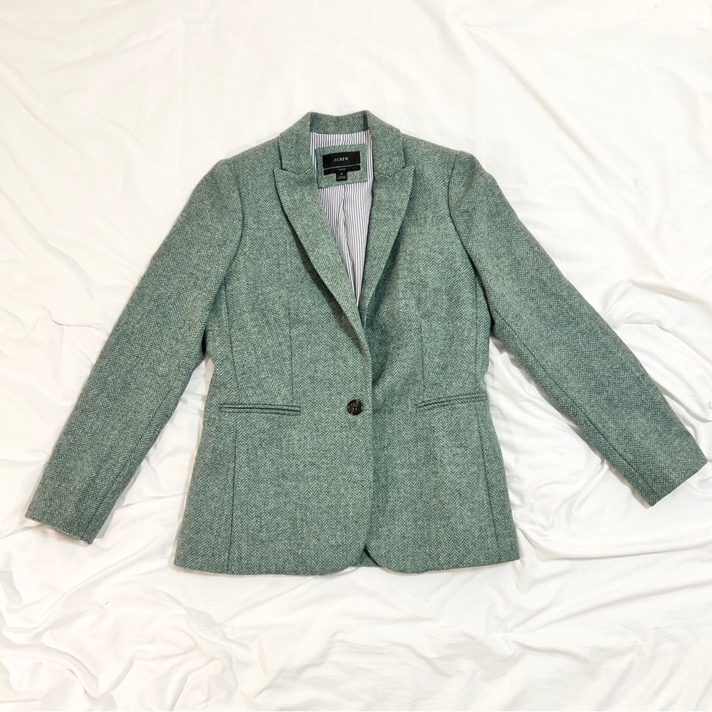J. Crew 100% Wool Green Tweed Blazer | 4